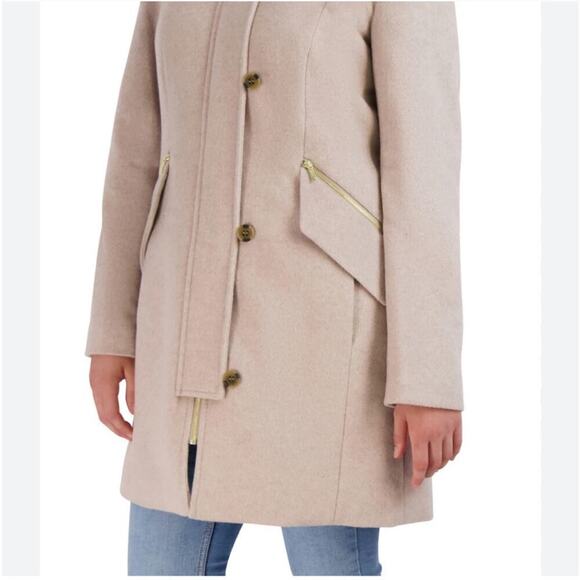 Cole Haan Wool Blend Faux Fur Trimmed Hooded Parka Coat Size 8 NWT - Picture 2 of 12